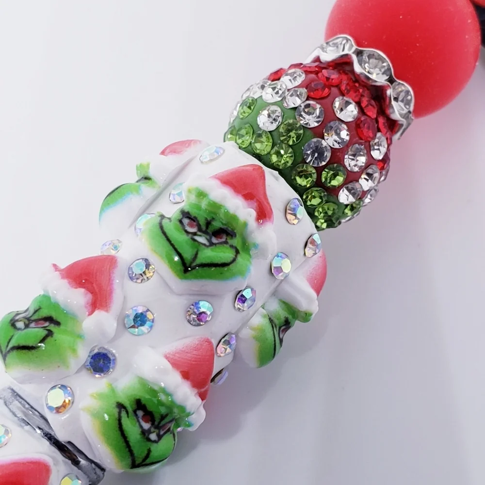 Handmade 3D Christmas Holiday Grinch Max Cindy Beaded Silicone Focal Bead Pen